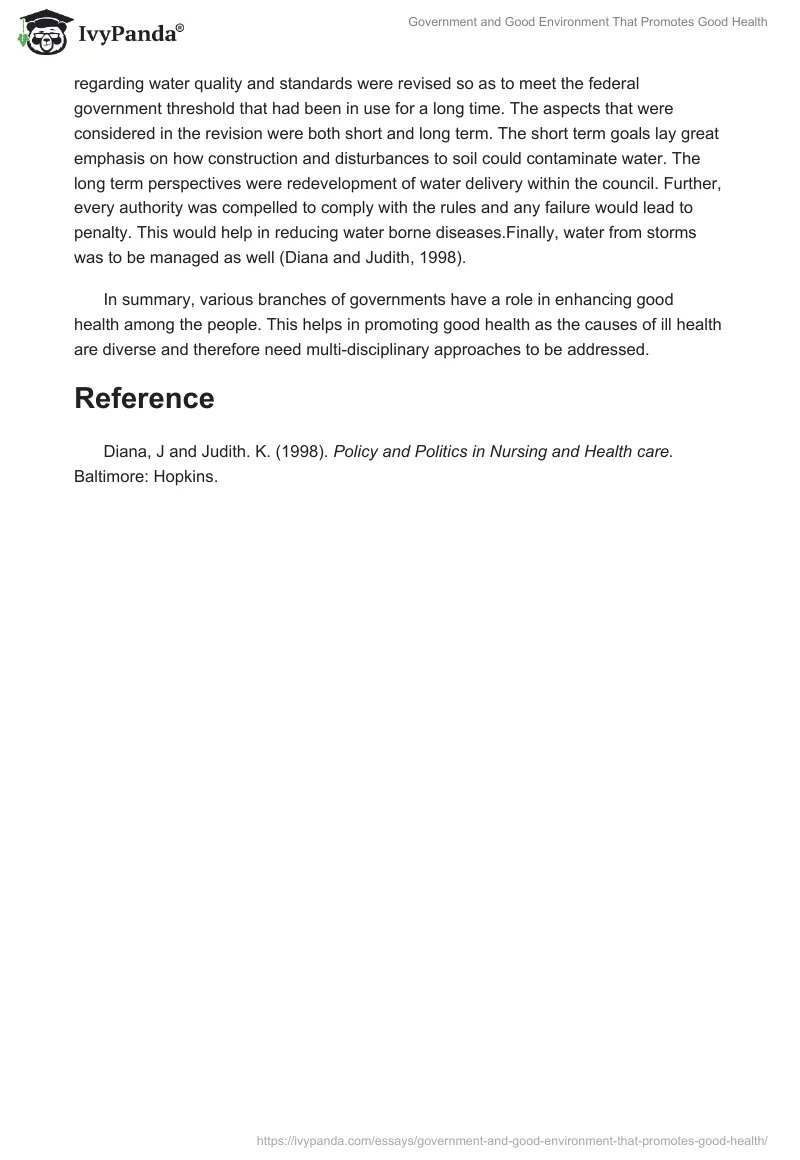 Government and Good Environment That Promotes Good Health. Page 2