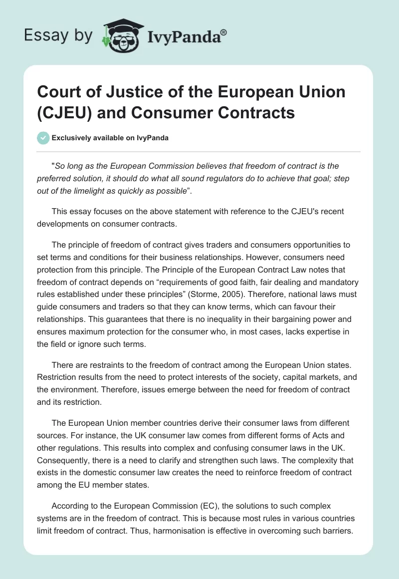 Court of Justice of the European Union (CJEU) and Consumer Contracts. Page 1