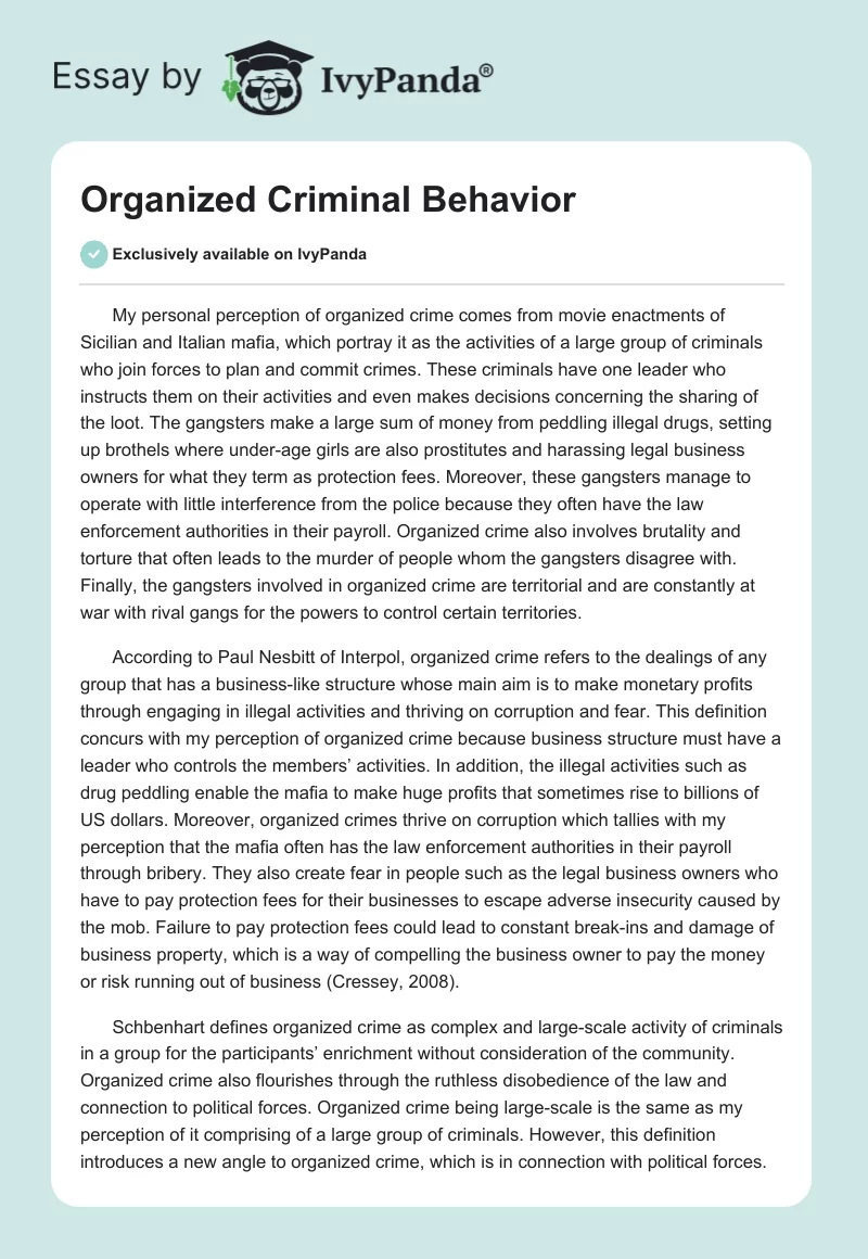 Organized Criminal Behavior. Page 1