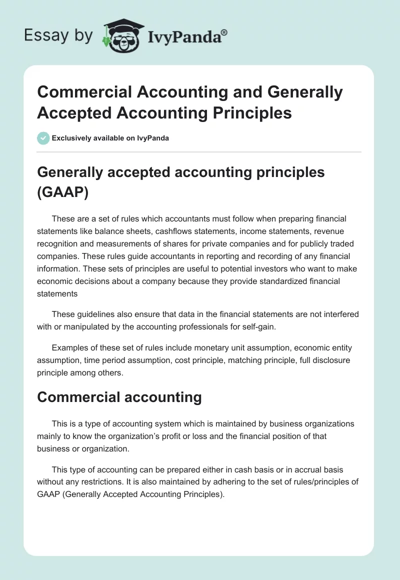Commercial Accounting and Generally Accepted Accounting Principles. Page 1