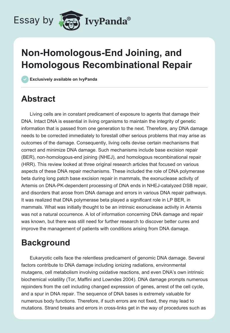 Non-Homologous-End Joining, and Homologous Recombinational Repair. Page 1
