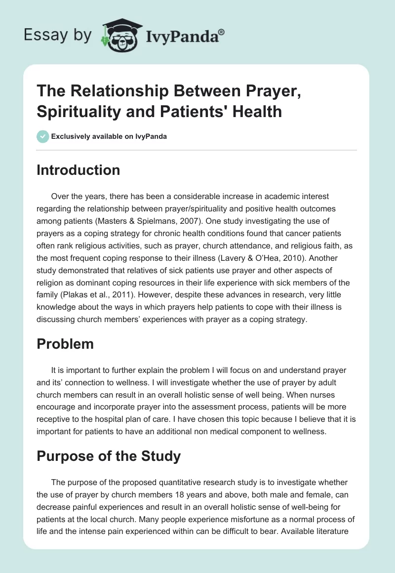 The Relationship Between Prayer, Spirituality and Patients' Health. Page 1