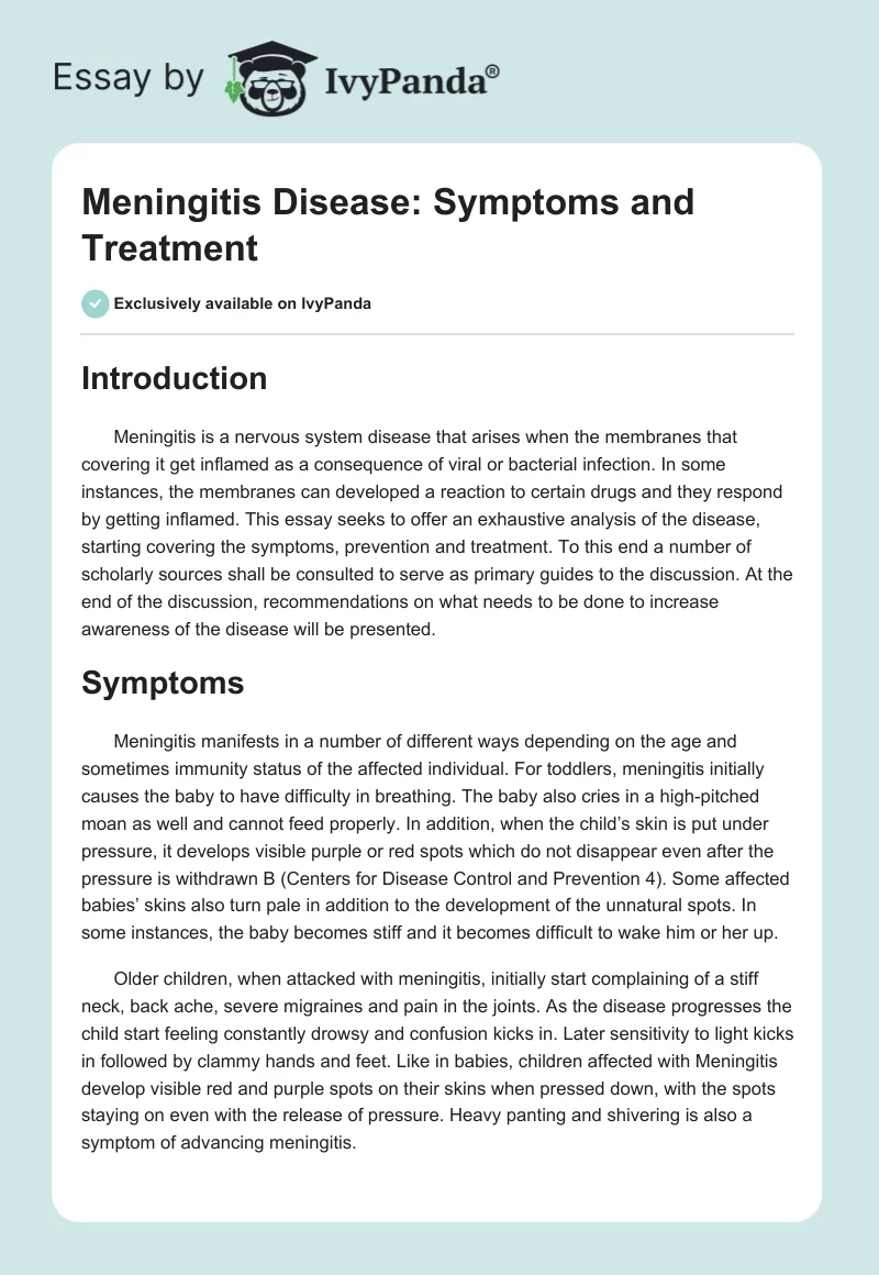Meningitis Disease: Symptoms and Treatment. Page 1
