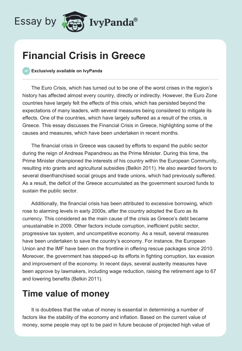 Financial Crisis in Greece. Page 1