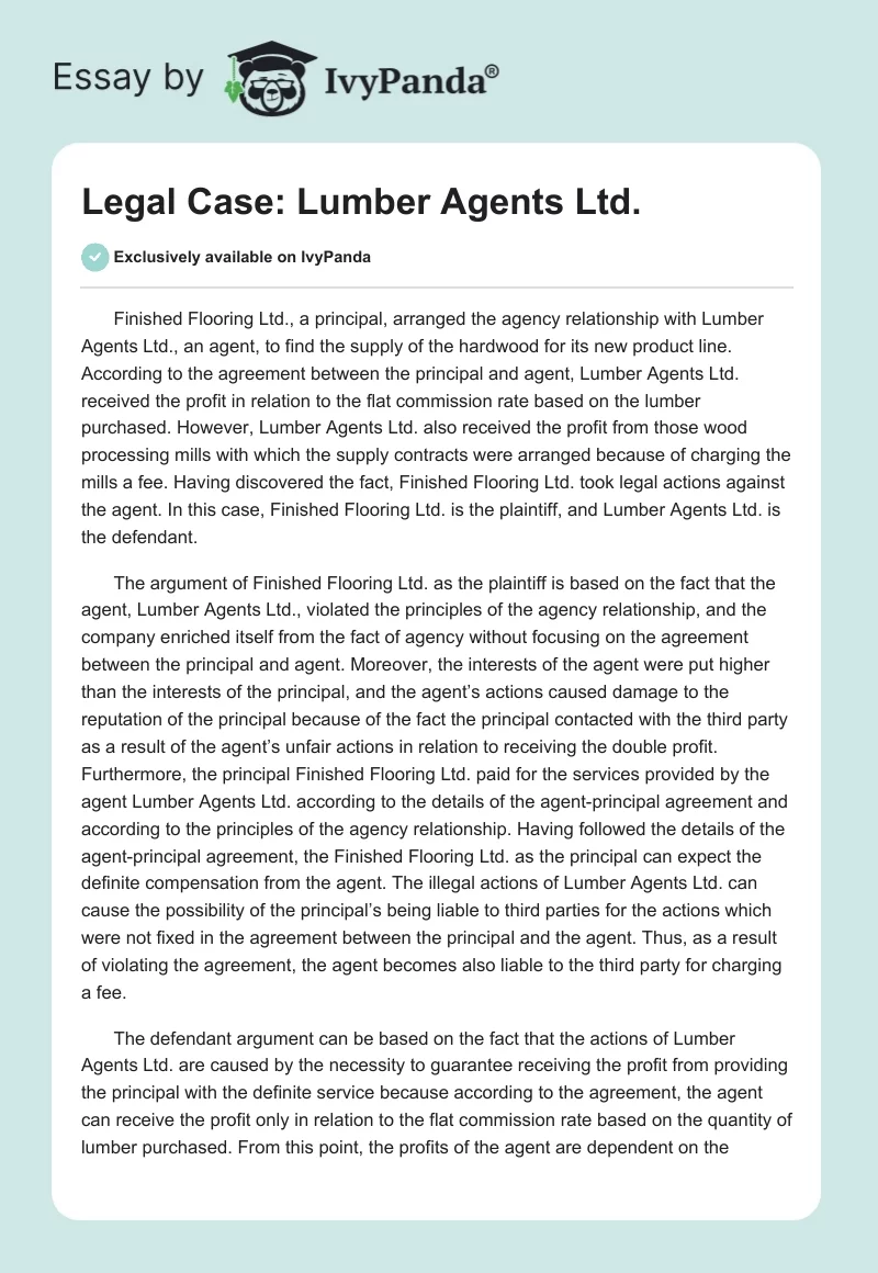 Legal Case: Lumber Agents Ltd.. Page 1