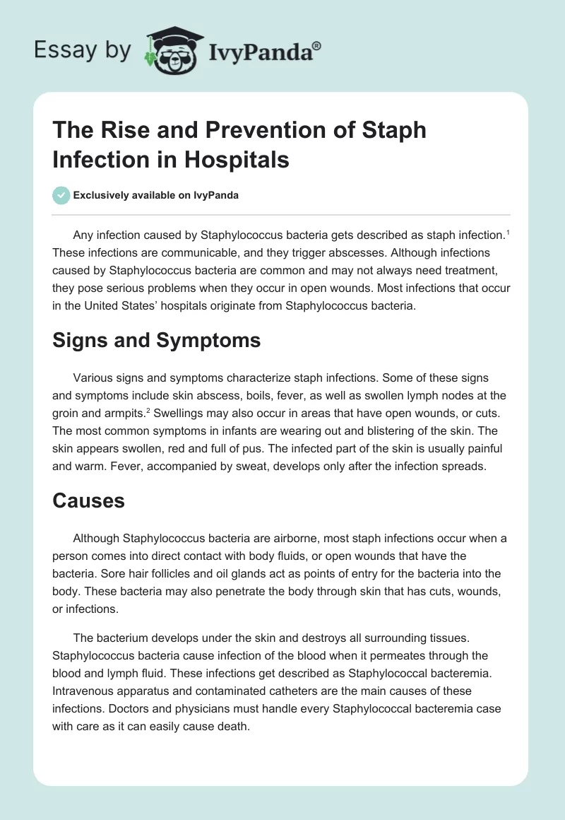 The Rise and Prevention of Staph Infection in Hospitals. Page 1