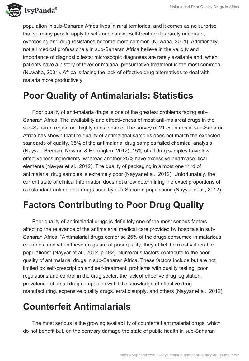 Malaria and Poor Quality Drugs in Africa. Page 5