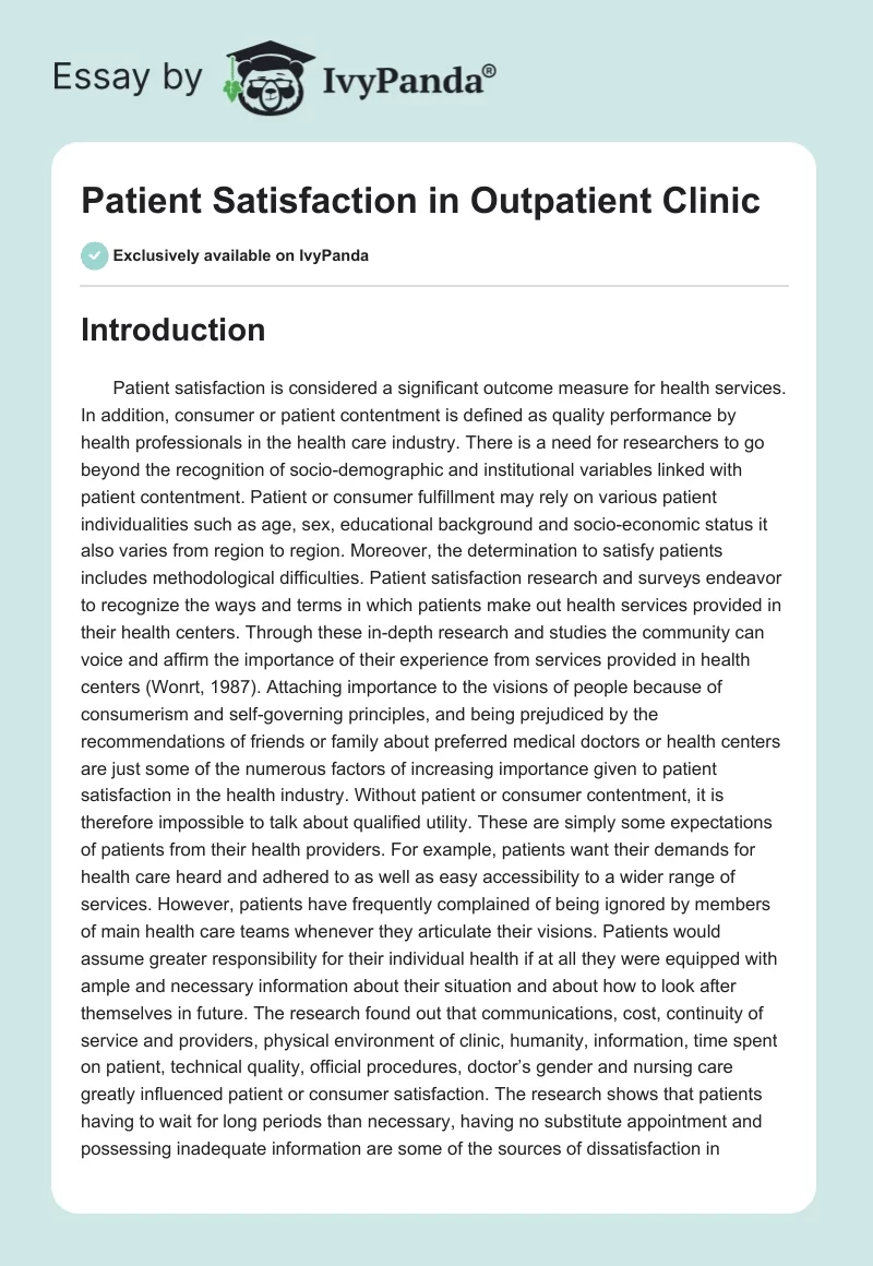 Patient Satisfaction in Outpatient Clinic. Page 1