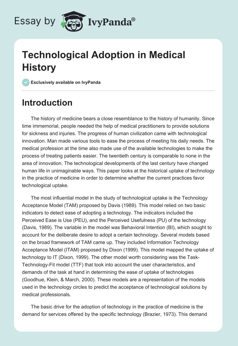 Technological Adoption in Medical History. Page 1