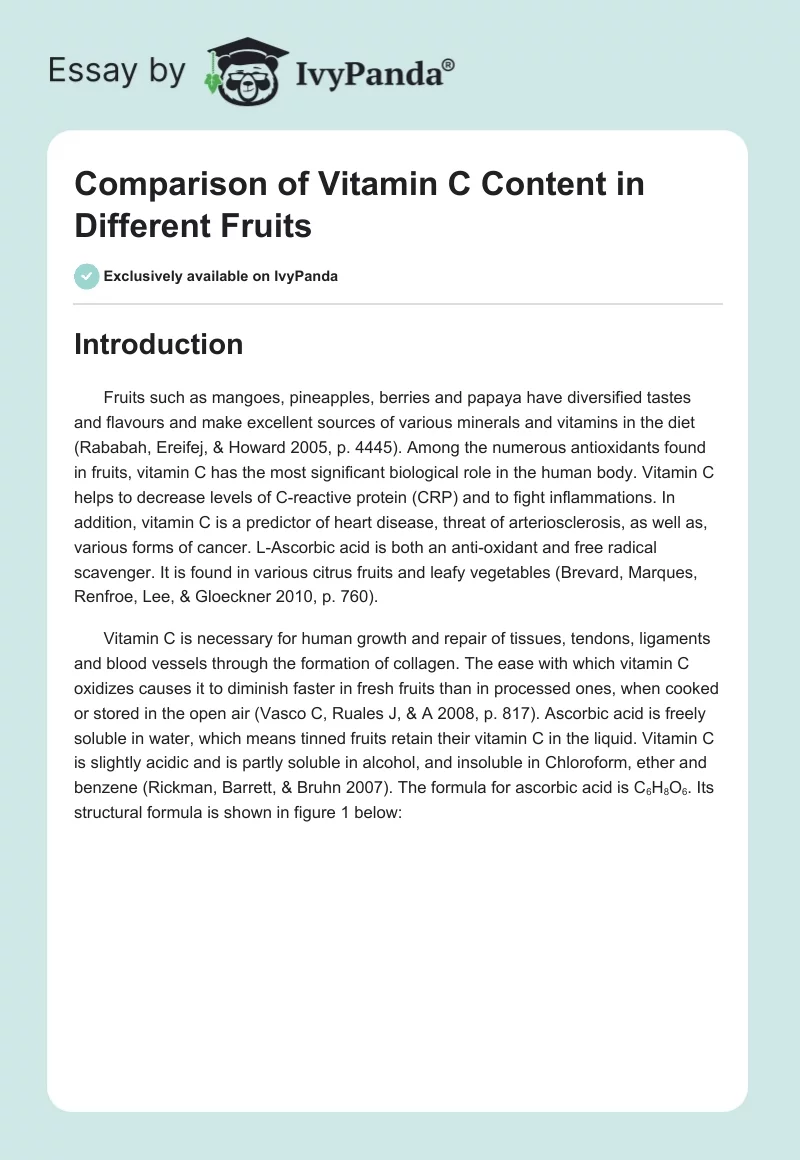Comparison of Vitamin C Content in Different Fruits. Page 1