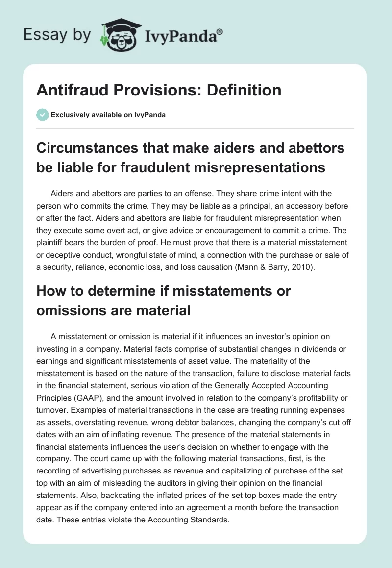 Antifraud Provisions: Definition. Page 1