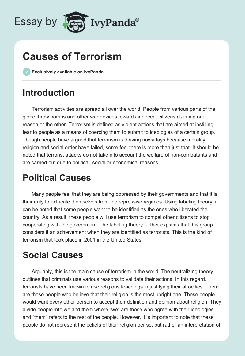 Causes of Terrorism. Page 1