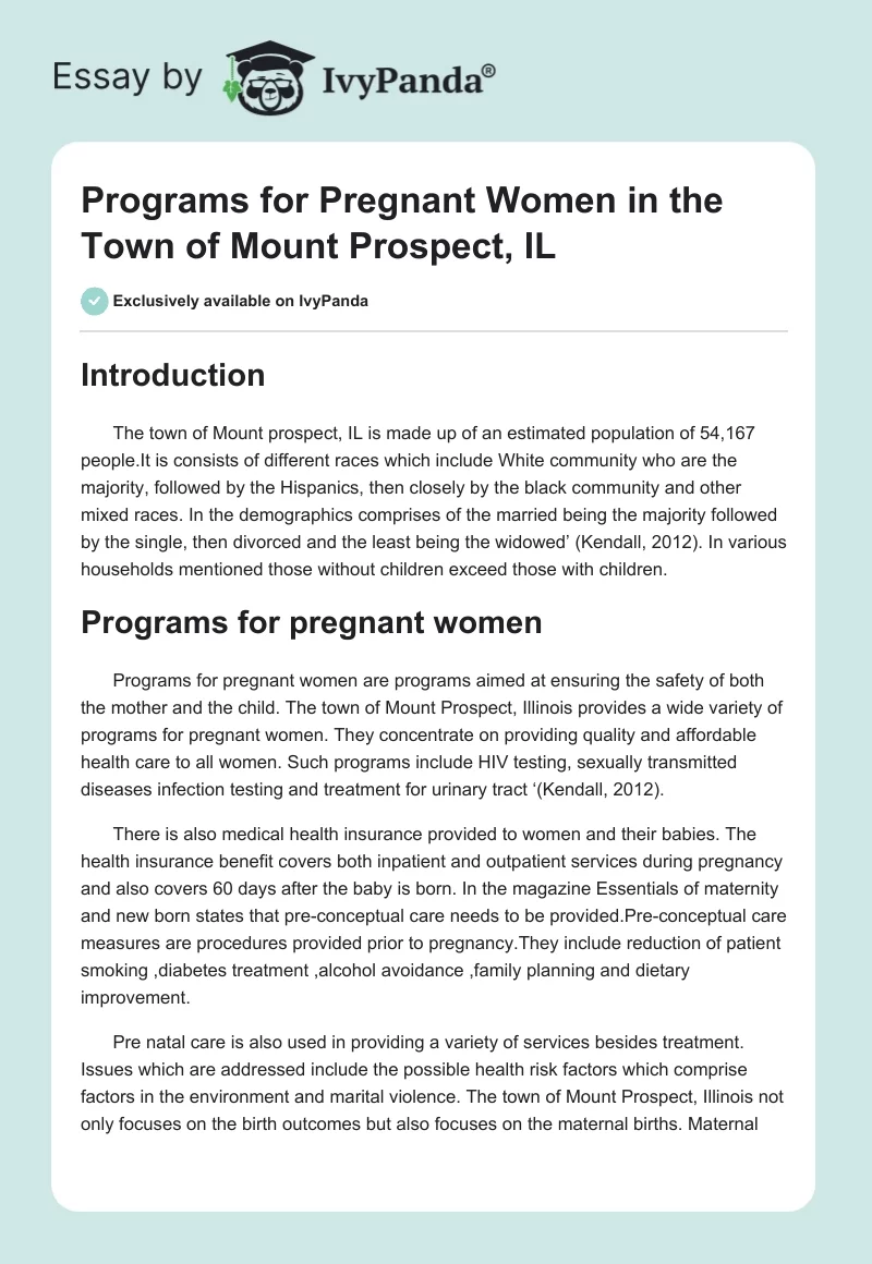 Programs for Pregnant Women in the Town of Mount Prospect, IL. Page 1