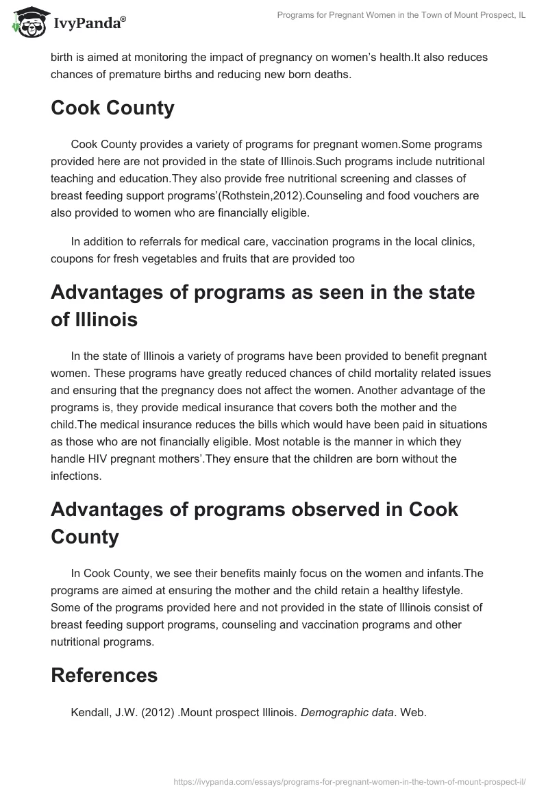 Programs for Pregnant Women in the Town of Mount Prospect, IL. Page 2