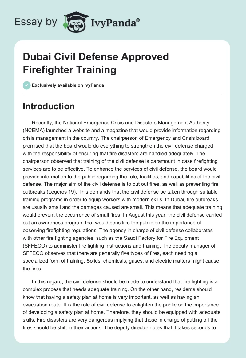 Dubai Civil Defense Approved Firefighter Training. Page 1