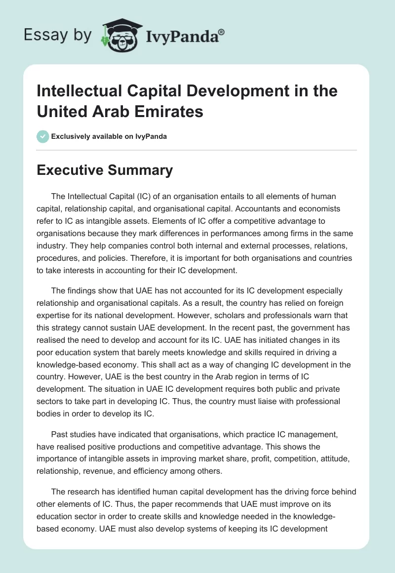 Intellectual Capital Development in the United Arab Emirates. Page 1