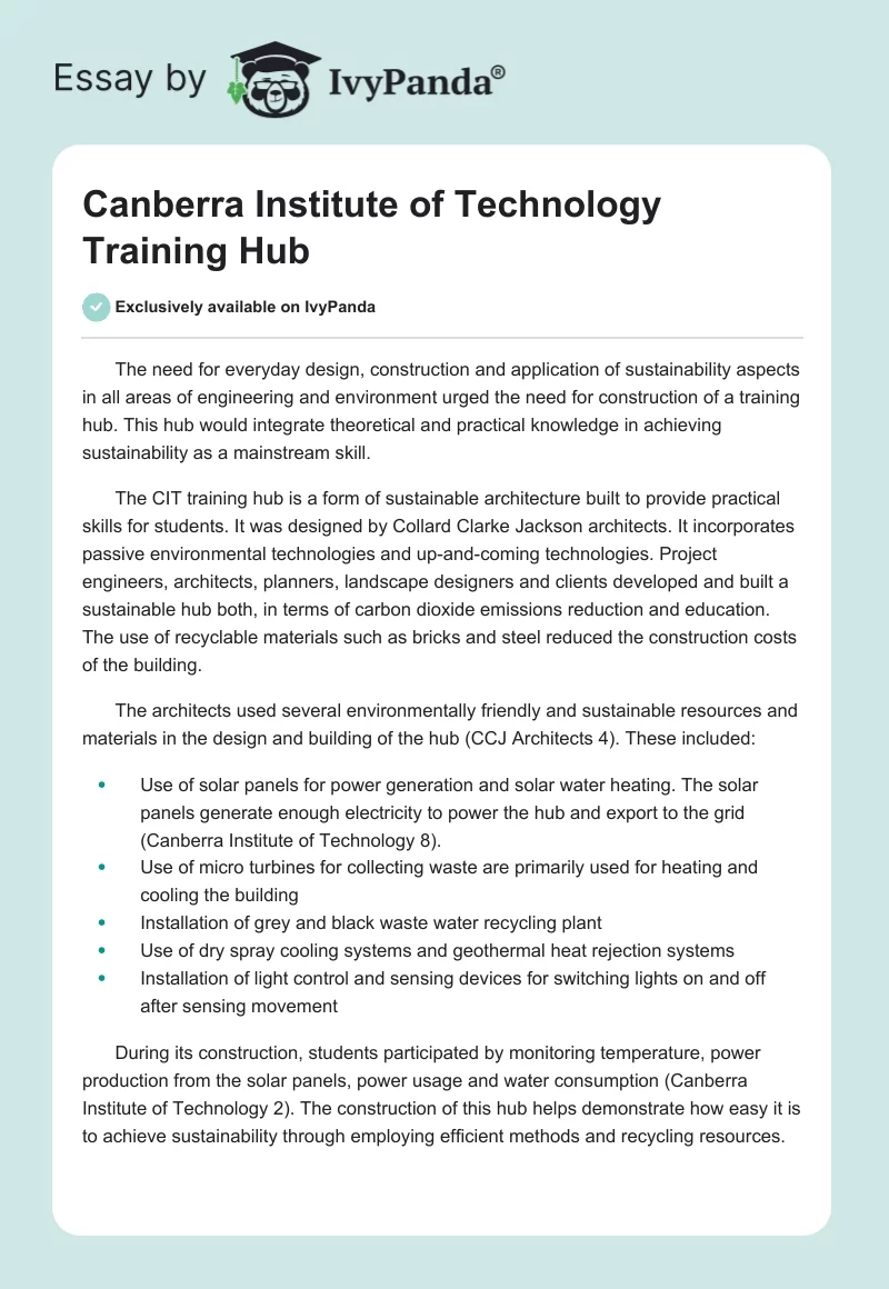 Canberra Institute of Technology Training Hub. Page 1