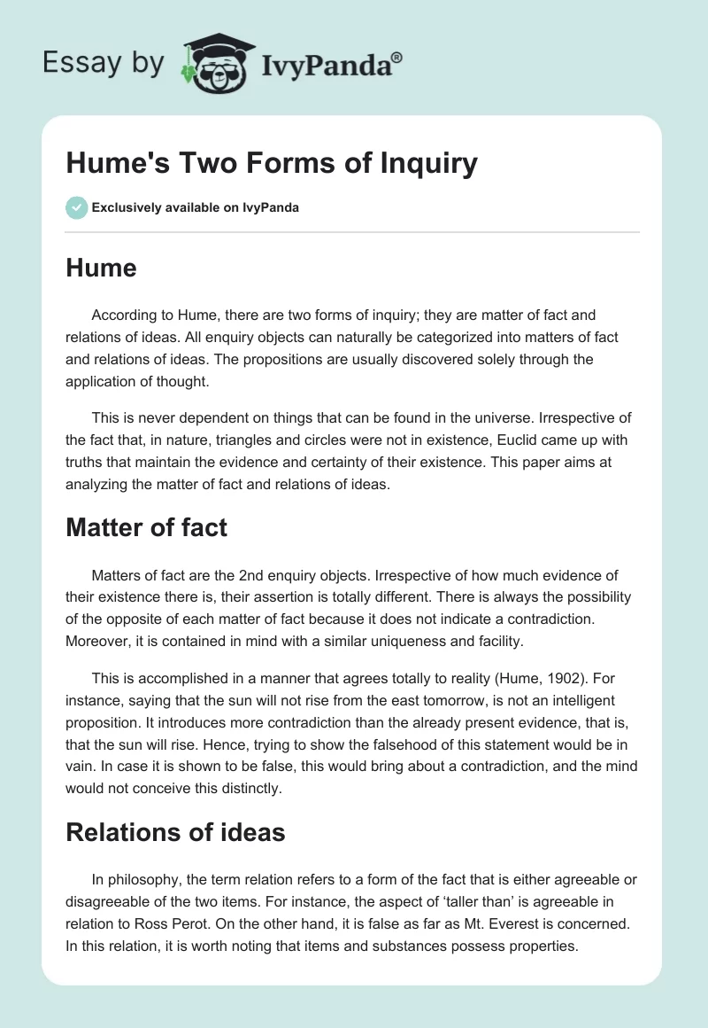 Hume's Two Forms of Inquiry. Page 1
