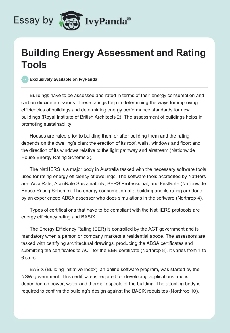 Building Energy Assessment and Rating Tools. Page 1