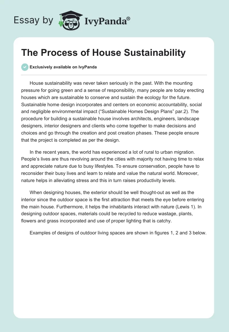 The Process of House Sustainability. Page 1