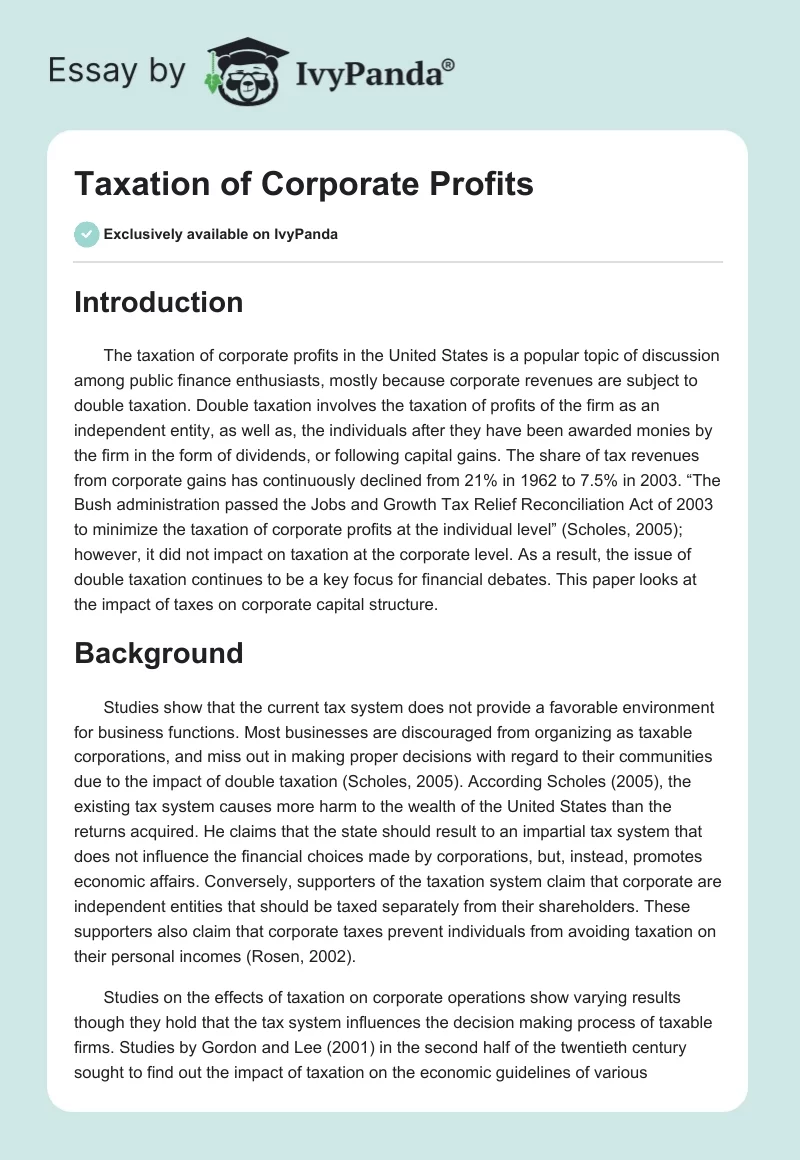 Taxation of Corporate Profits. Page 1