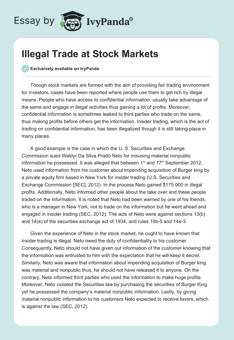 Illegal Trade at Stock Markets. Page 1