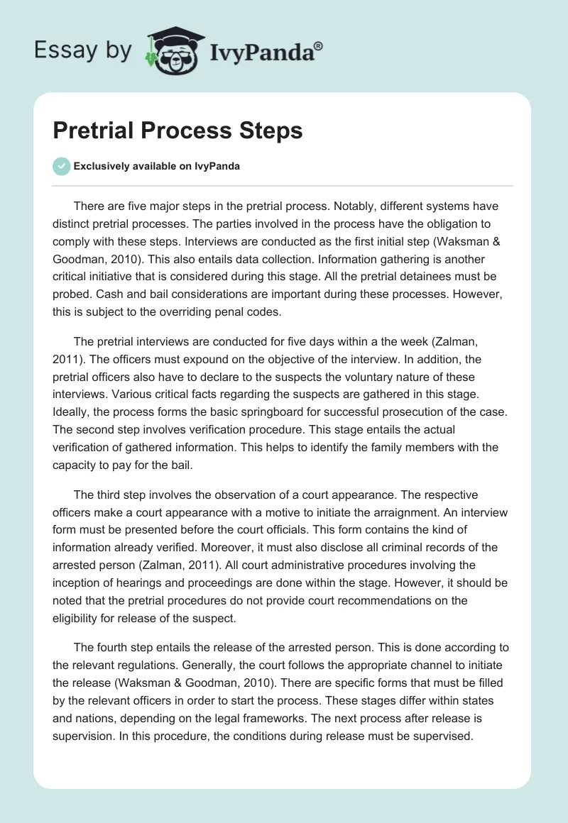 Pretrial Process Steps. Page 1