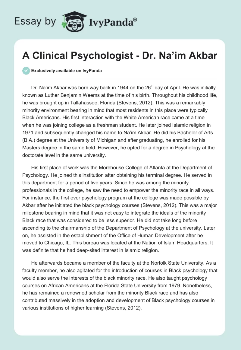 A Clinical Psychologist - Dr. Na’im Akbar. Page 1