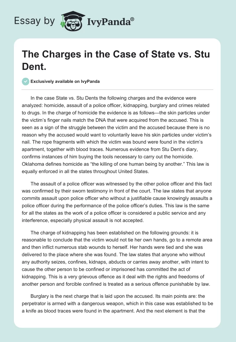 The Charges in the Case of State vs. Stu Dent.. Page 1