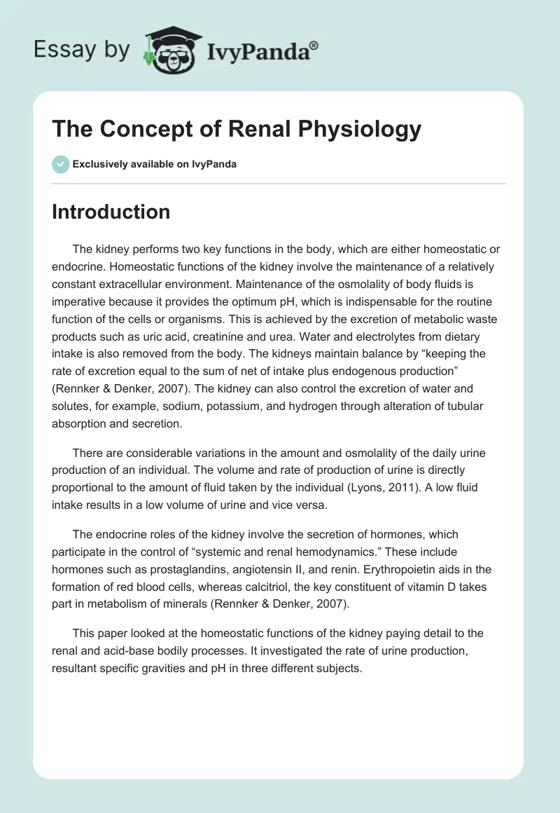 The Concept of Renal Physiology. Page 1