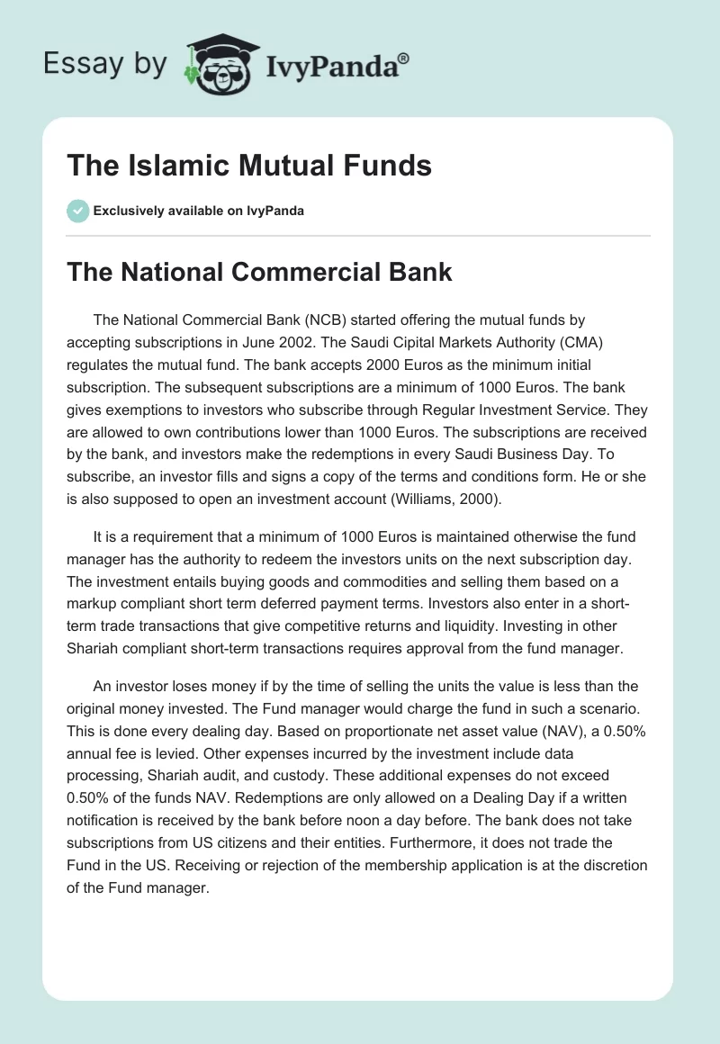 The Islamic Mutual Funds. Page 1