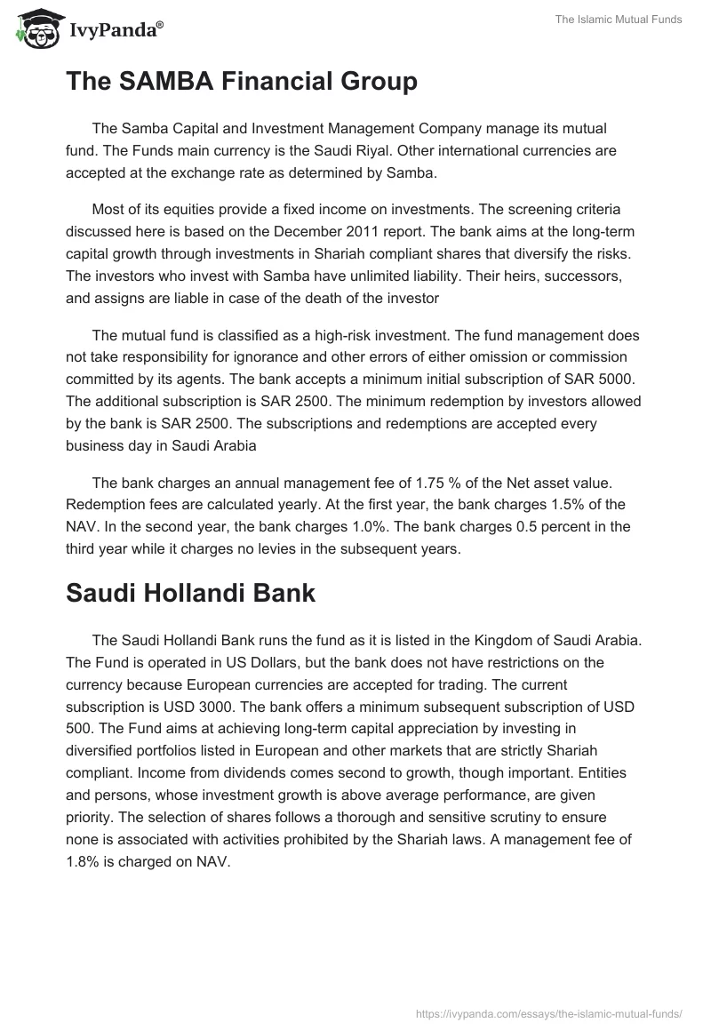 The Islamic Mutual Funds. Page 2