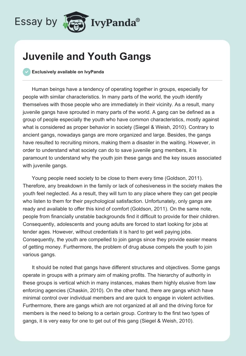 Juvenile and Youth Gangs. Page 1