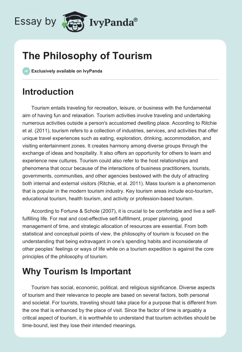 The Philosophy of Tourism. Page 1