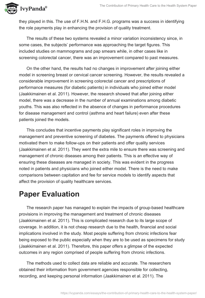 The Contribution of Primary Health Care to the Health System Paper. Page 2