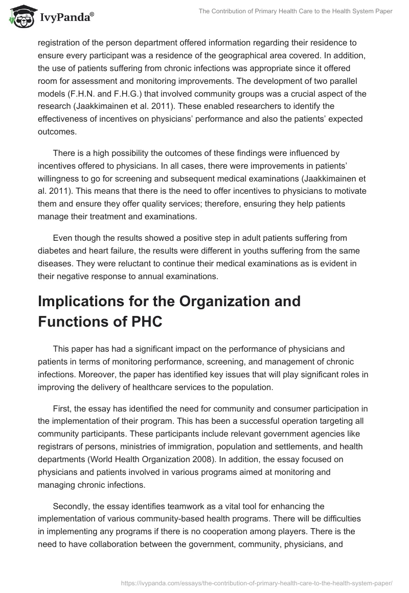 The Contribution of Primary Health Care to the Health System Paper. Page 3
