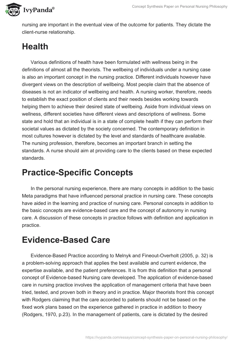 Concept Synthesis Paper on Personal Nursing Philosophy. Page 4