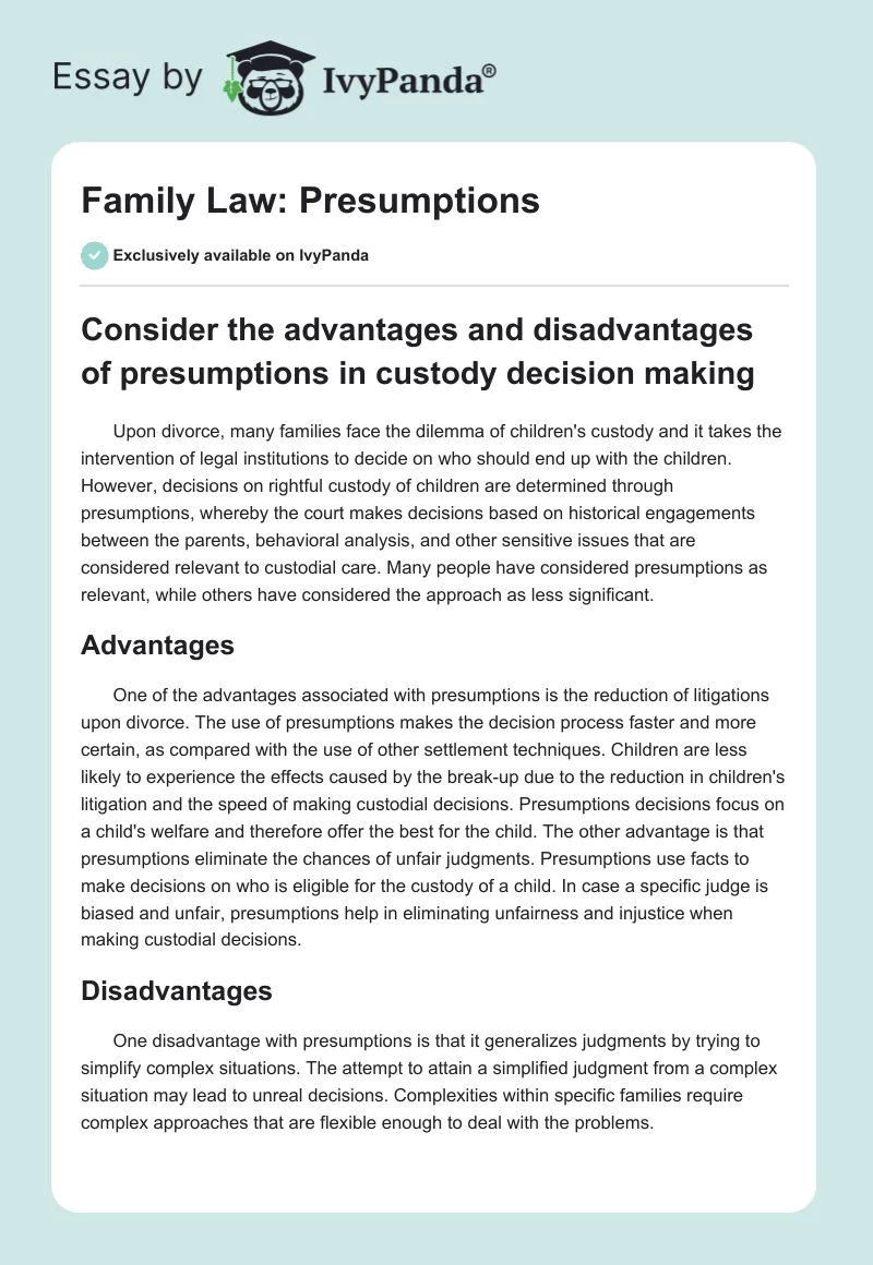 Family Law: Presumptions. Page 1