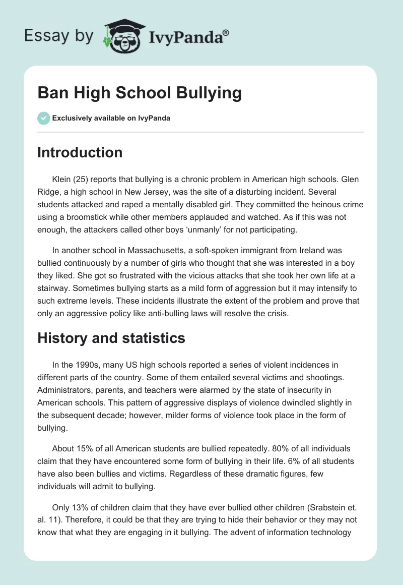 Ban High School Bullying. Page 1
