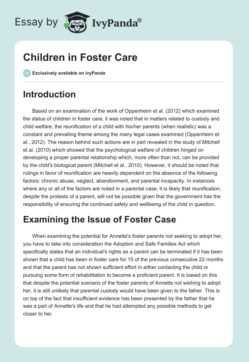 Children in Foster Care. Page 1