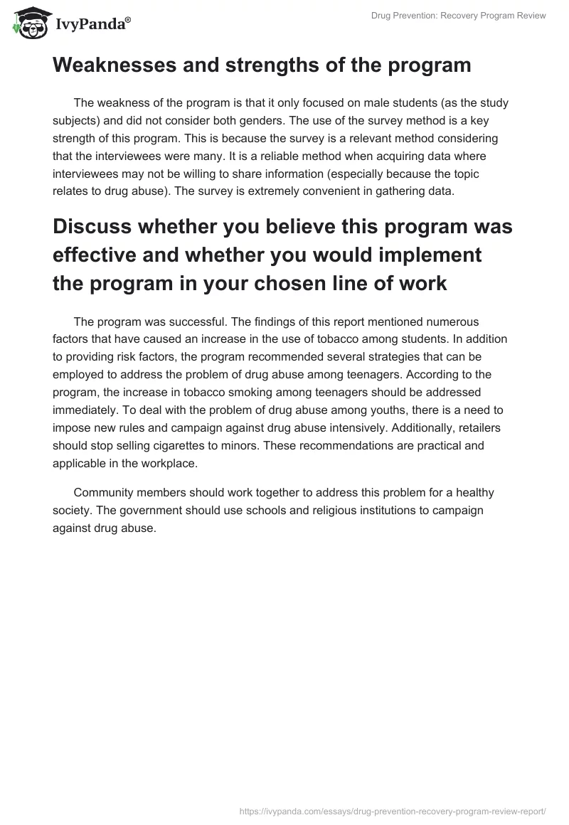 Drug Prevention: Recovery Program Review. Page 2