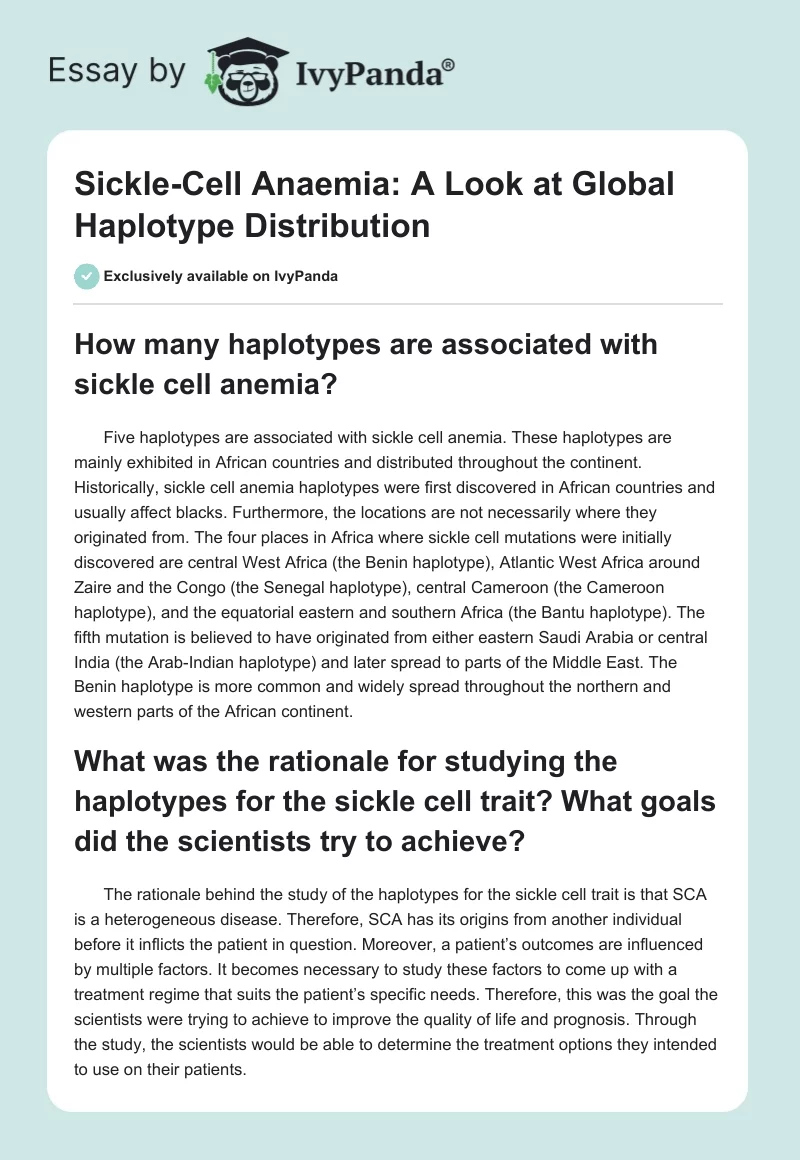 Sickle-Cell Anaemia: A Look at Global Haplotype Distribution. Page 1