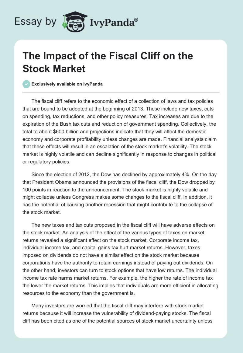 The Impact of the Fiscal Cliff on the Stock Market. Page 1