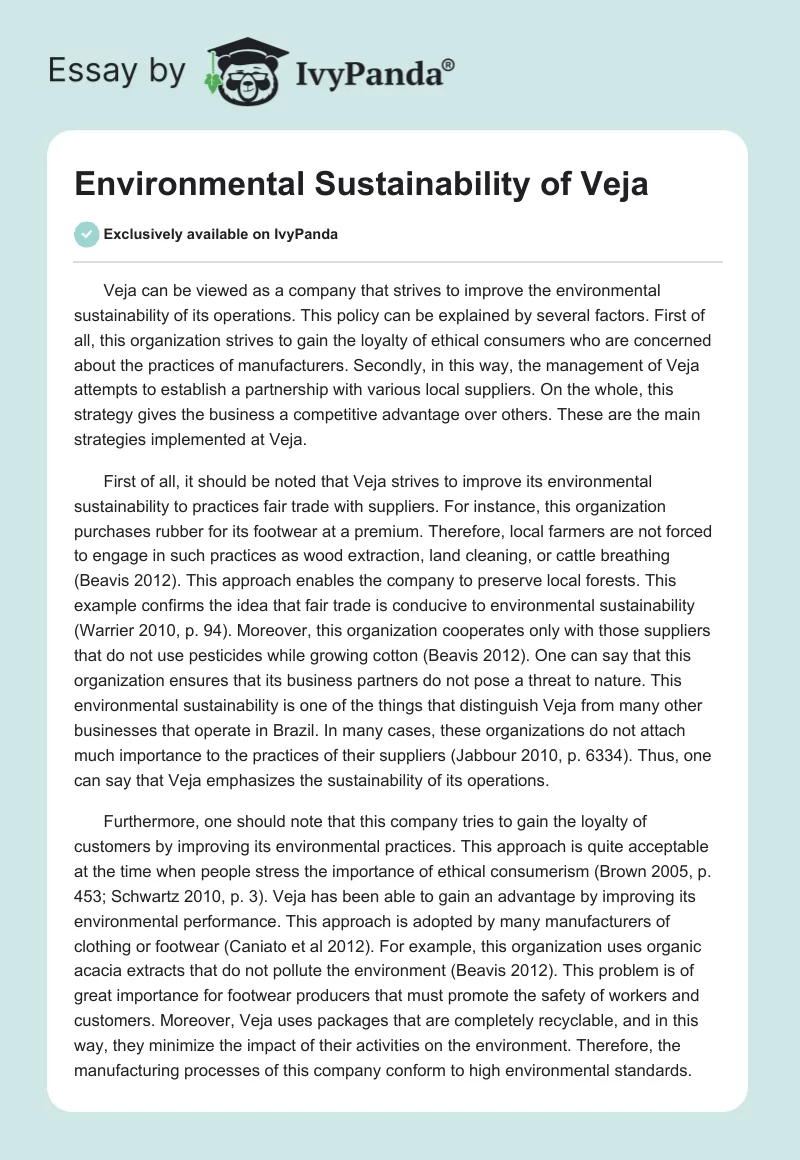 Environmental Sustainability of Veja. Page 1