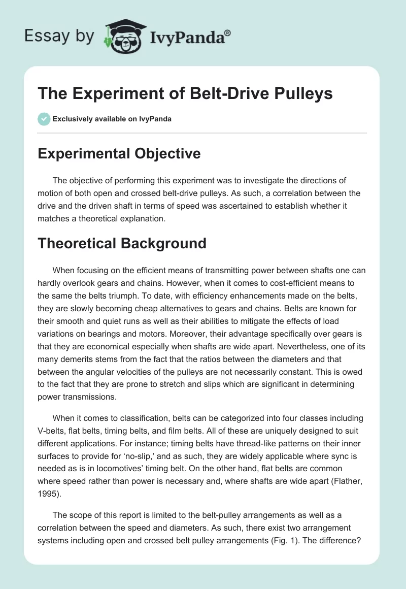 The Experiment of Belt-Drive Pulleys. Page 1
