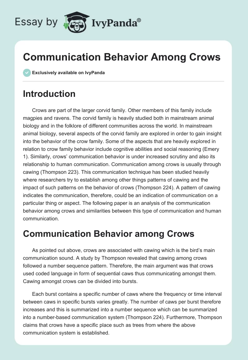 Communication Behavior Among Crows. Page 1