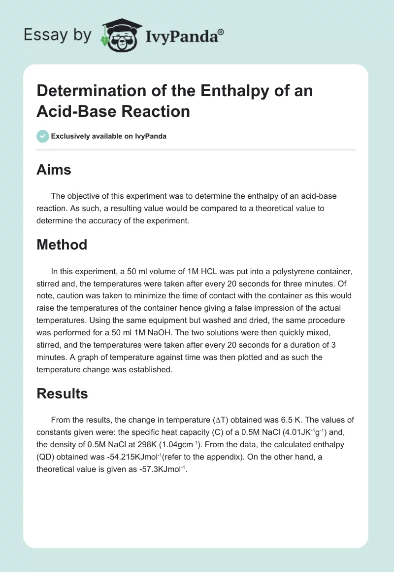 Determination of the Enthalpy of an Acid-Base Reaction. Page 1