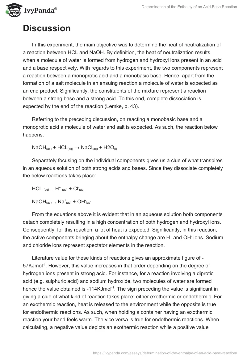 Determination of the Enthalpy of an Acid-Base Reaction. Page 2