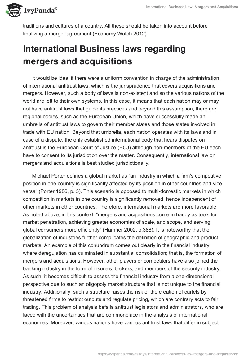 International Business Law: Mergers and Acquisitions. Page 3