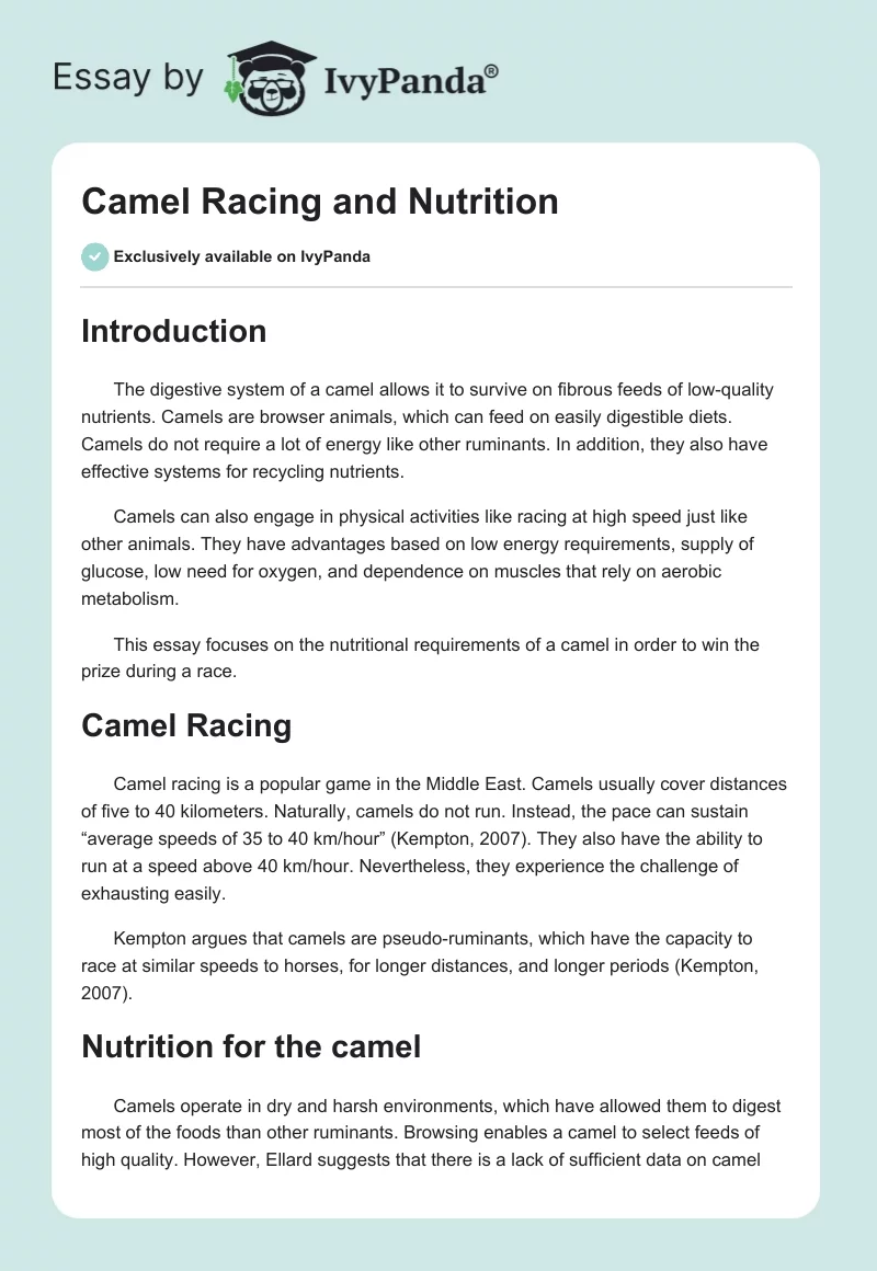 Camel Racing and Nutrition. Page 1
